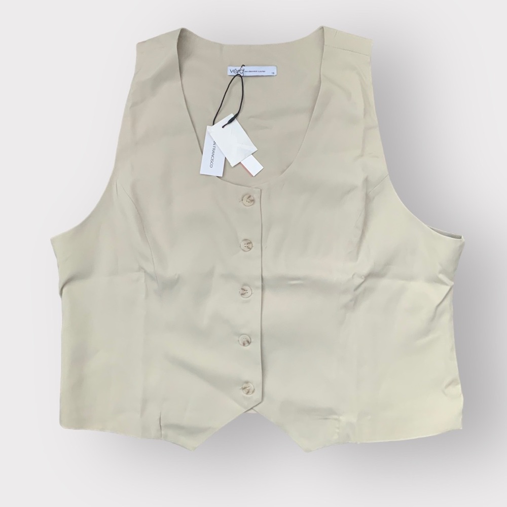 VERO PAR VERONIQUE CLOUTIER Tailored Vest Beige Chic Women’s Size XL BRAND NEW
